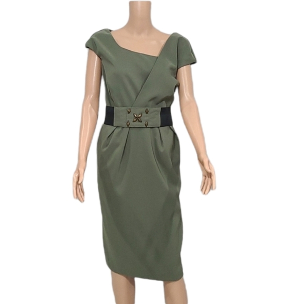 Amanda Lane Women's Dress Green‎ Military  with Belt Size 16
